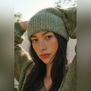 Free People Frostline Knit Beanie - Matcha Green